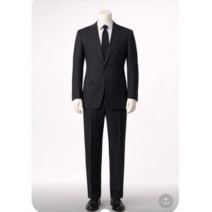 Corneliani Mens Pinstripe Suit 50 7 R Virgin Wool Black 2-Piece  34x30